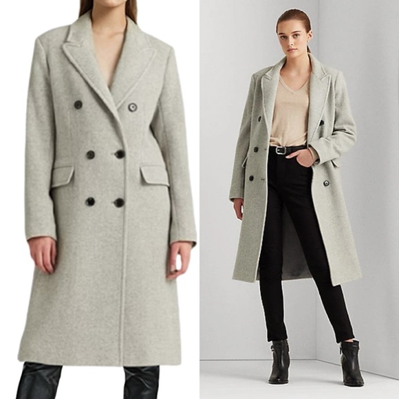 Lauren by Ralph Lauren Herringbone Double Breasted Grey Wool Coat Size US 4 - Picture 1 of 4